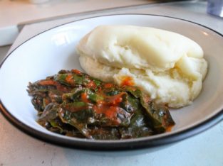 Pounded potato with Efo Riro and Fish